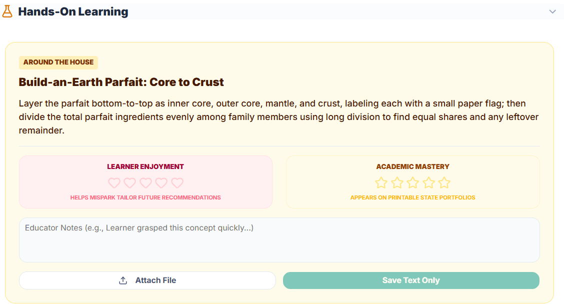 Dual rating system featuring hearts and stars for adaptive AI curriculum recommendations